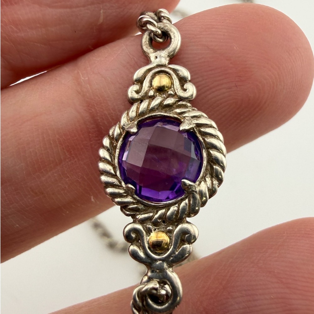 Robert Manse Station Necklace 925 Silver‎ & 18k Gold Multi-Gemstone Designer - Picture 5 of 10